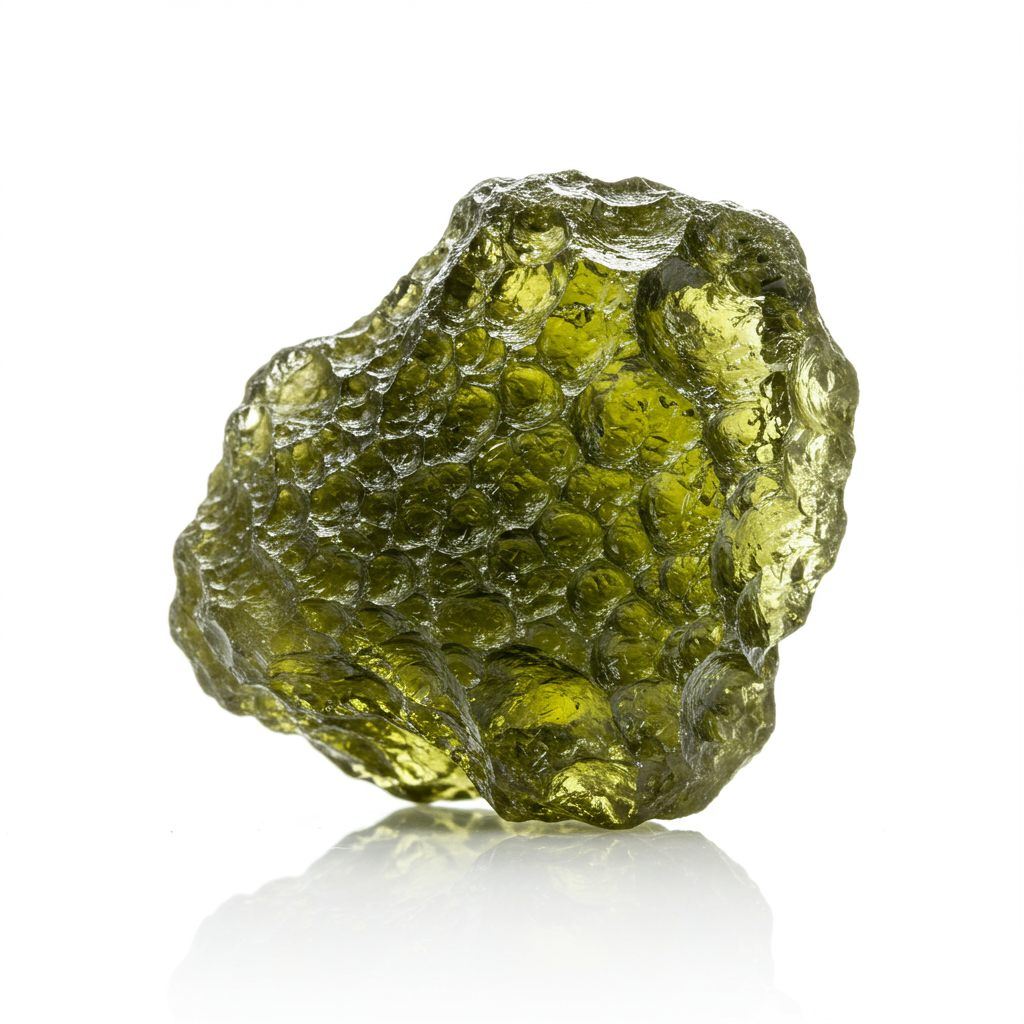 Moldavite crystal - detailed view showing color and natural formation