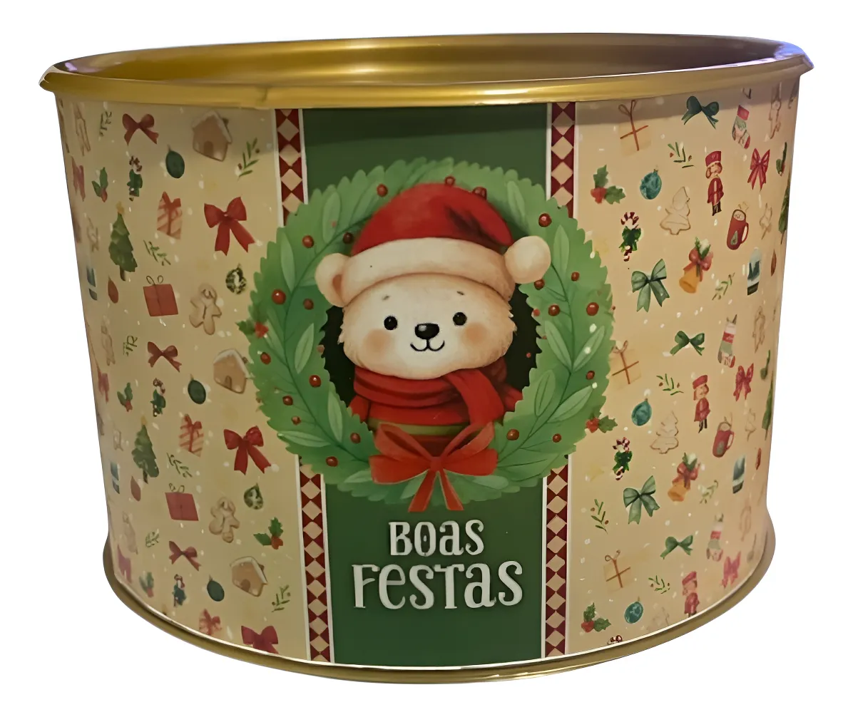 Lata decorada com tema de Natal